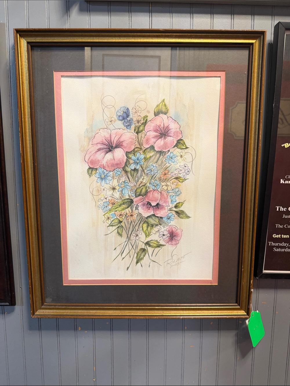 Pink and Blue Floral Wall Art Print - Unbranded